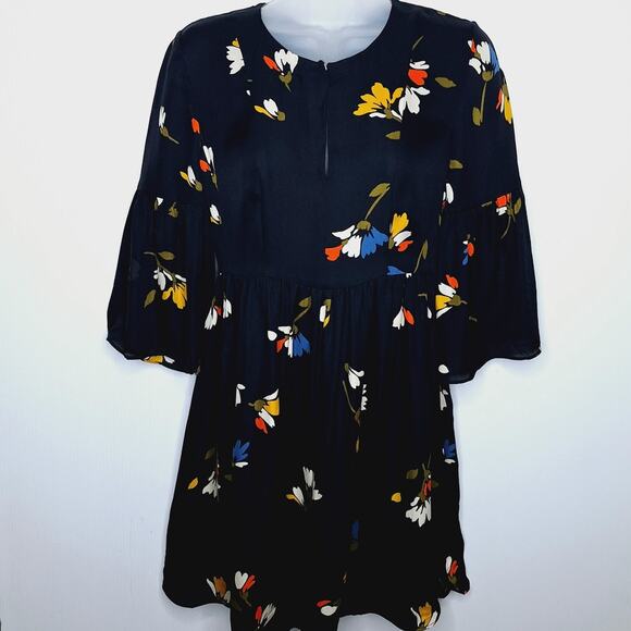 Joie Avari Silk Babydoll Dress XS Black Dark Floral Boho Romantic Mini Dainty - Picture 15 of 15